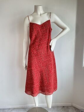 LOFT Red Paisley bandana print strappy scoop neck Fully Lined 10